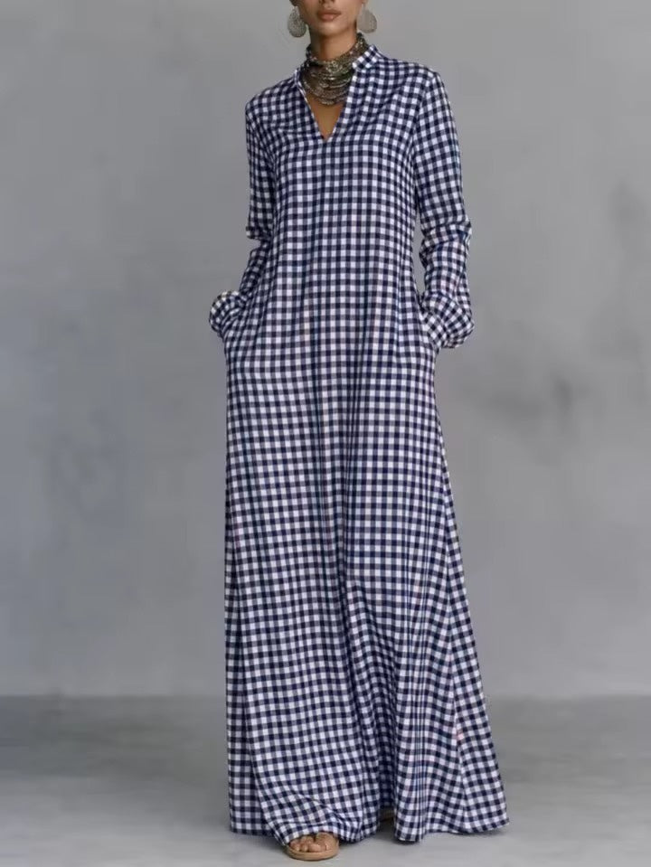 Women's loose and comfortable plaid long dress