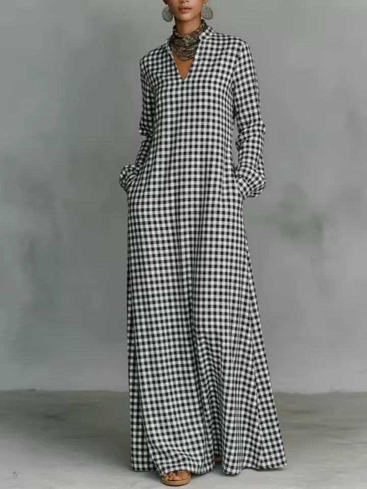 Women's loose and comfortable plaid long dress