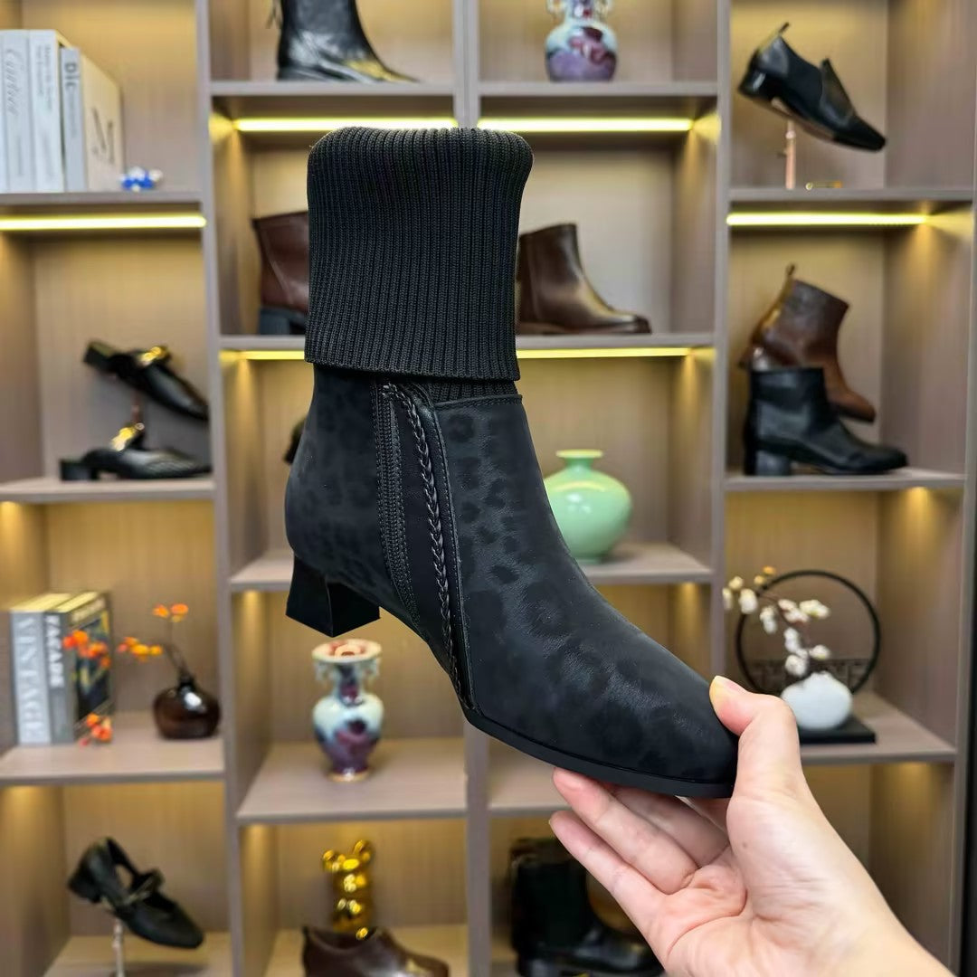 Women's leopard print low-heeled boots