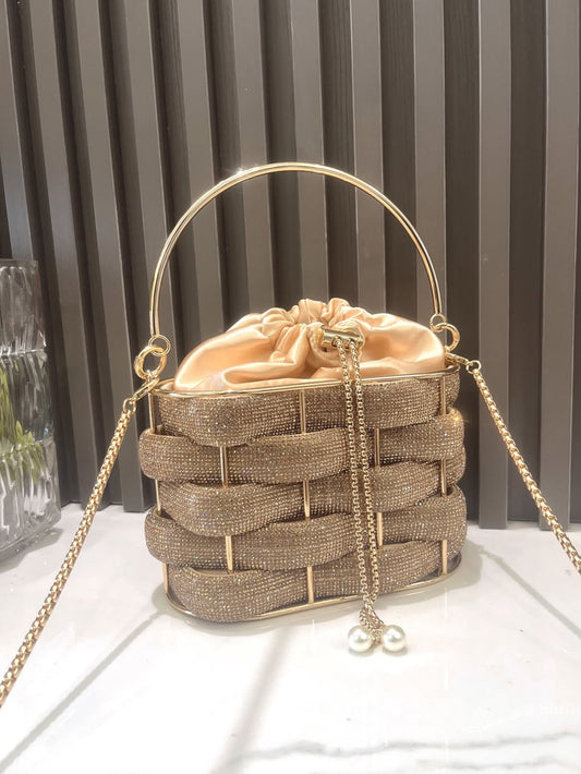 Women's rhinestone woven handbag