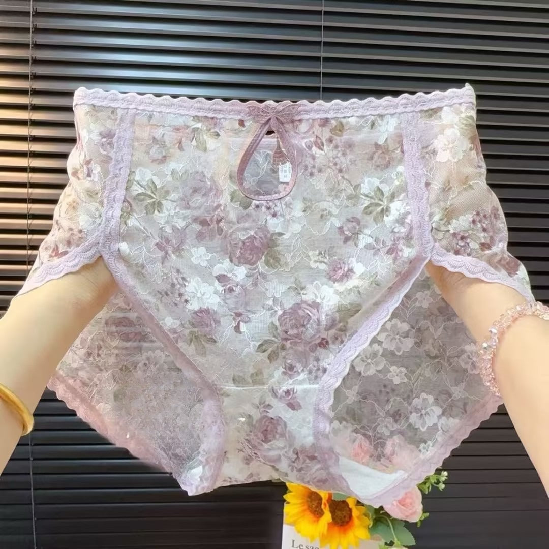 Women's floral lace mesh panties