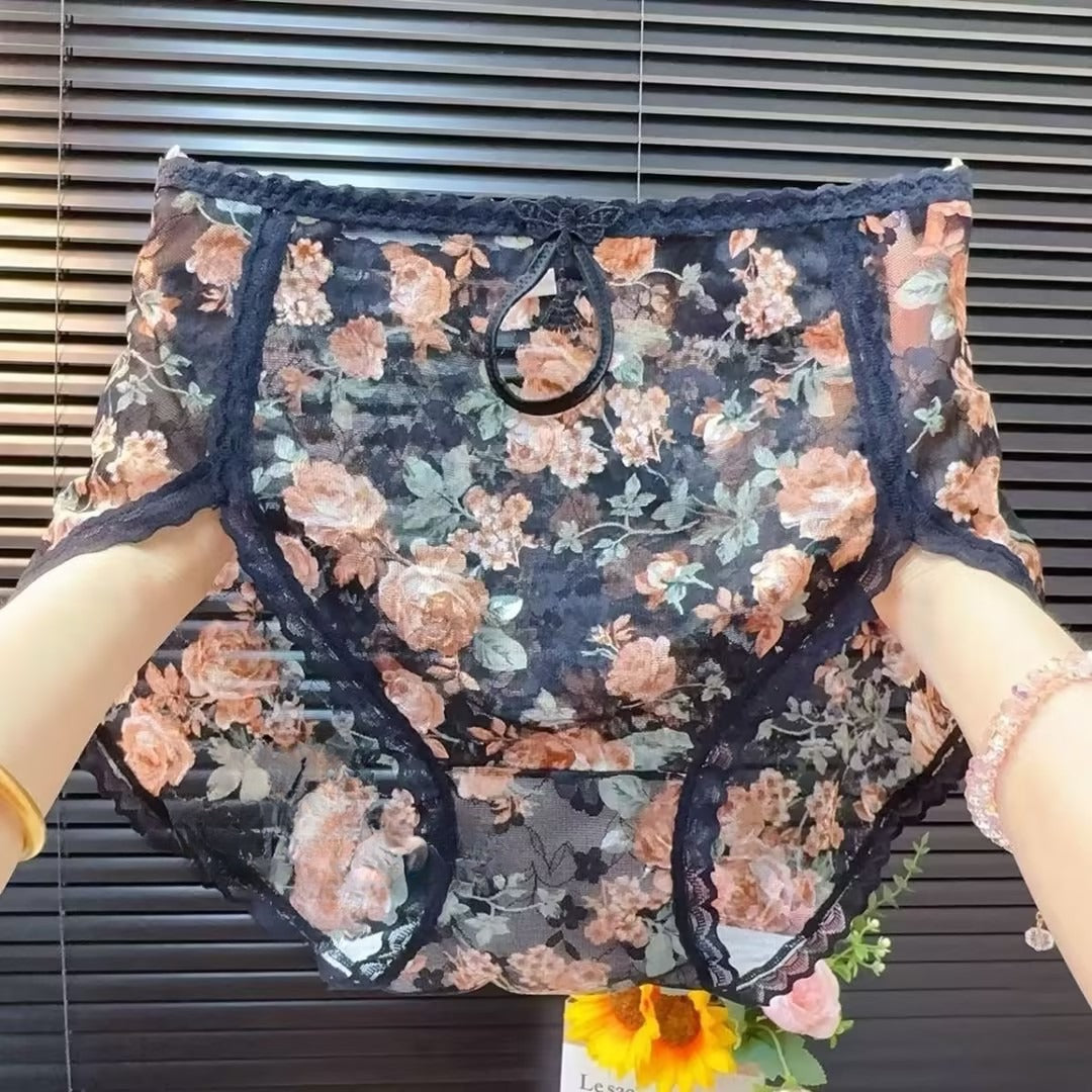 Women's floral lace mesh panties