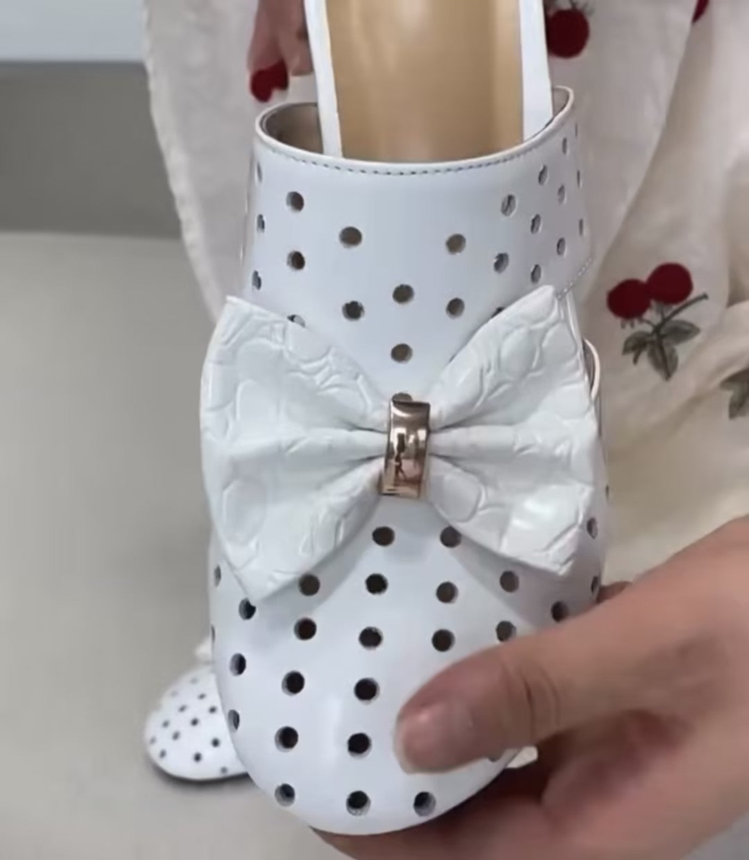 Women's bow-knot mesh block heels