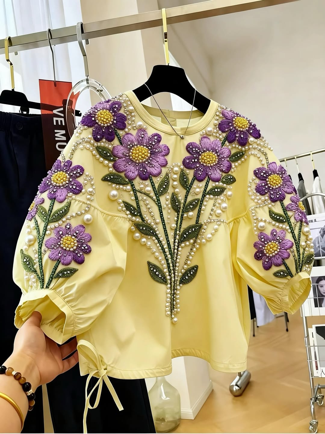 Women's purple floral embroidered top