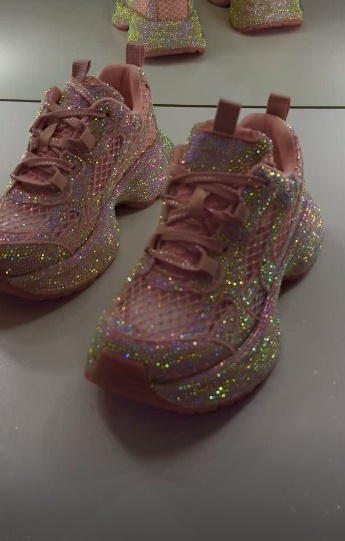 Women's Pink Rhinestone Sneakers