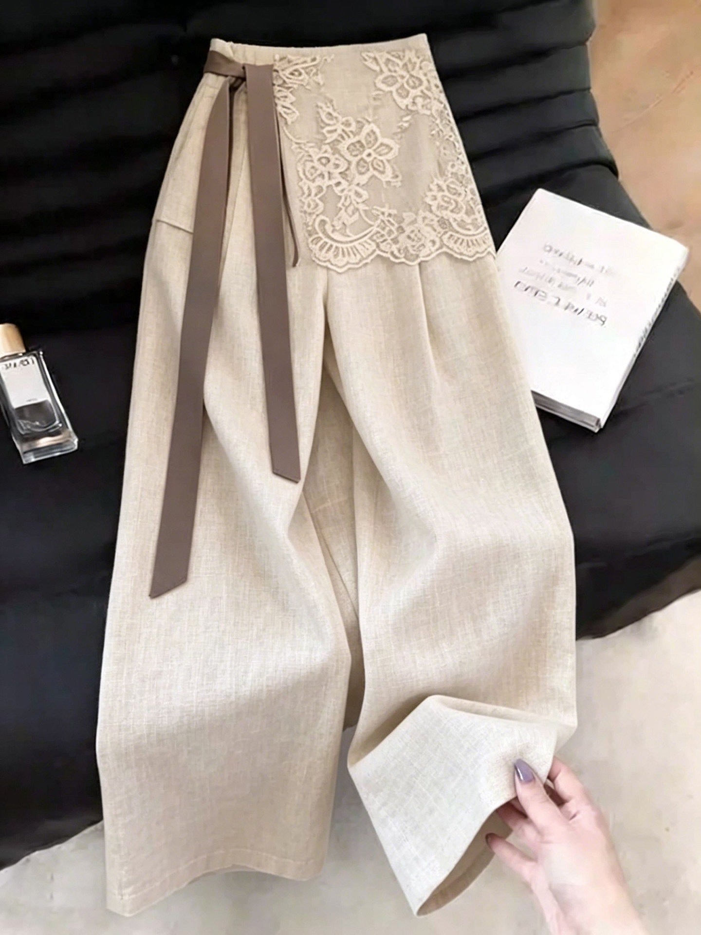 Women's False Two-Piece Lace Ribbon-Tied Pants