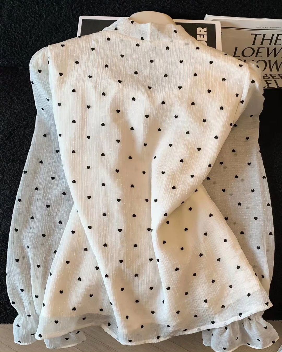 French-style polka dot ruffled shirt
