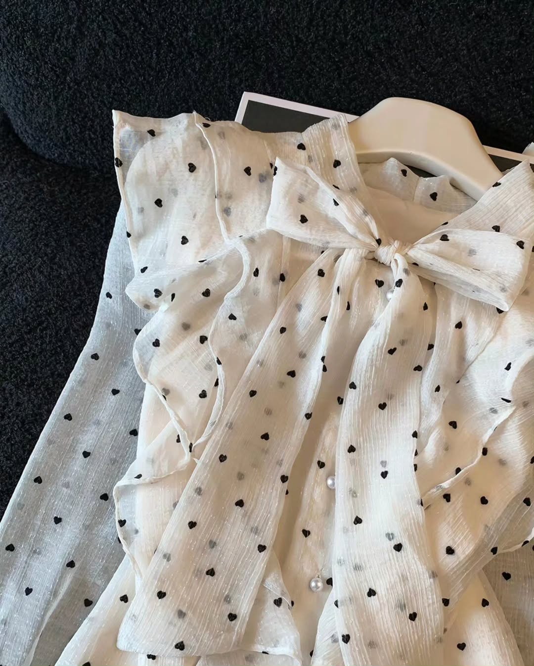 French-style polka dot ruffled shirt