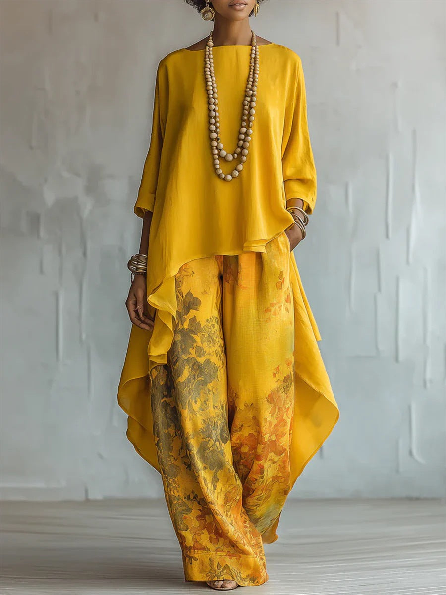 Women's Printed Irregular Top + Pants Set