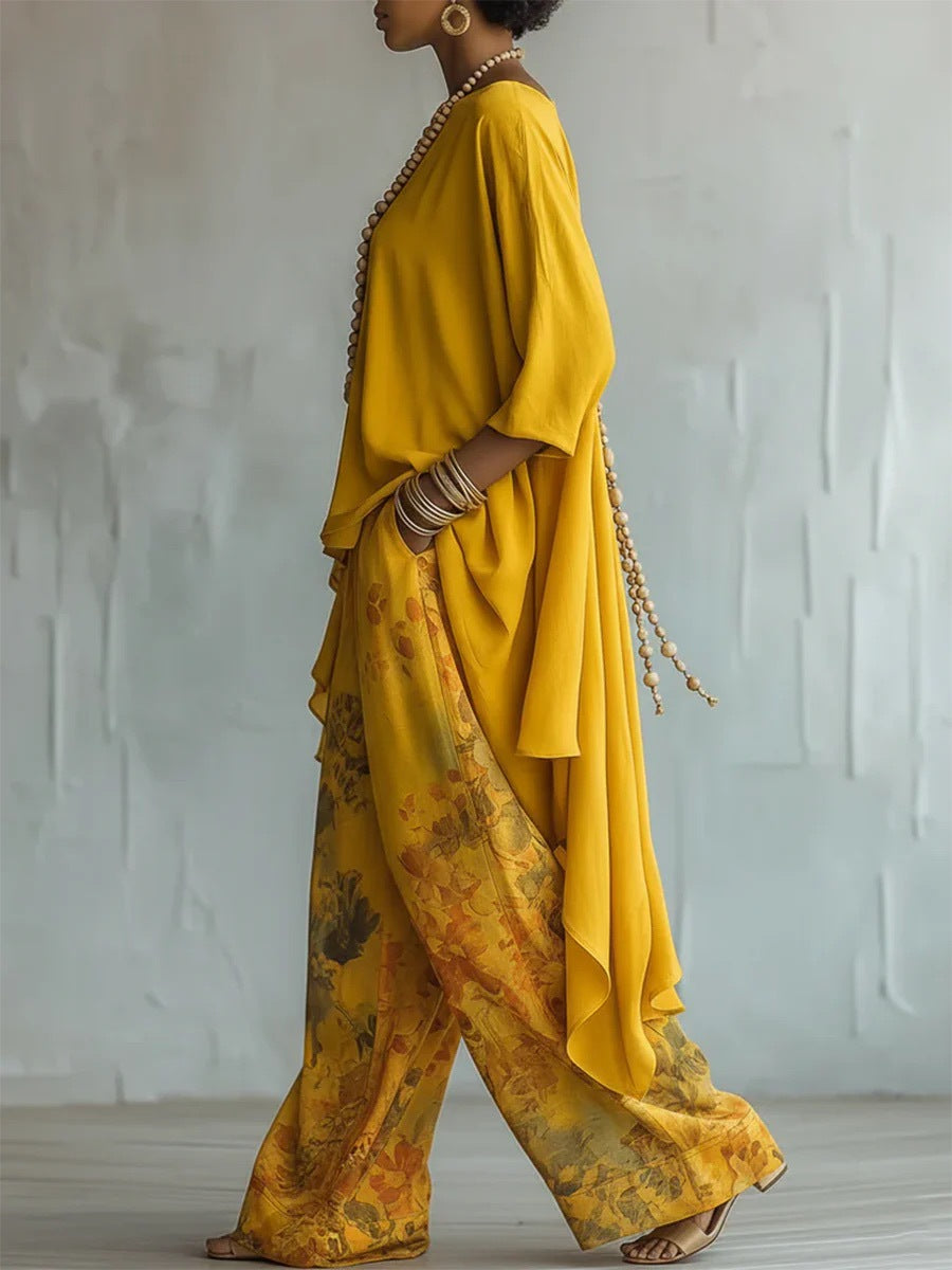Women's Printed Irregular Top + Pants Set