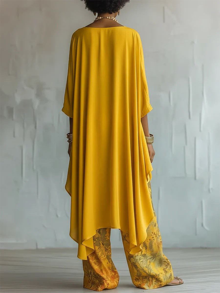 Women's Printed Irregular Top + Pants Set