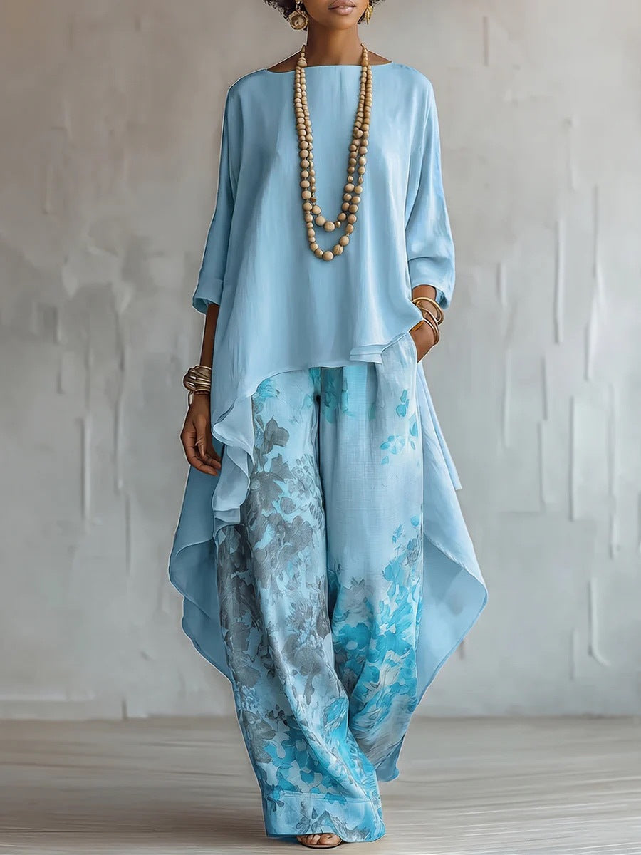 Women's Printed Irregular Top + Pants Set