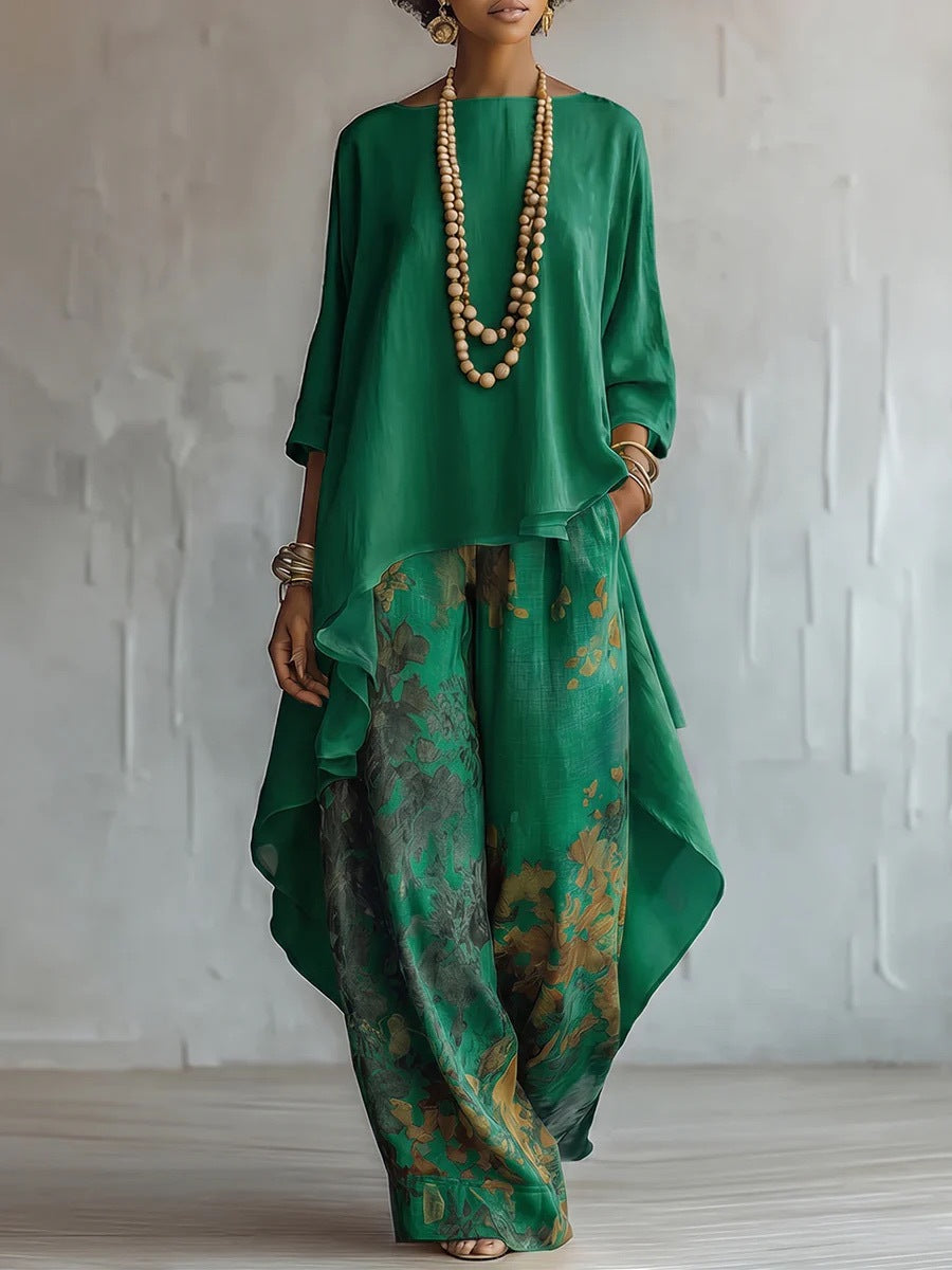 Women's Printed Irregular Top + Pants Set