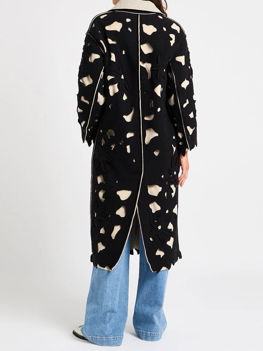 Floral Appliqués Single-breasted Cutout Coat