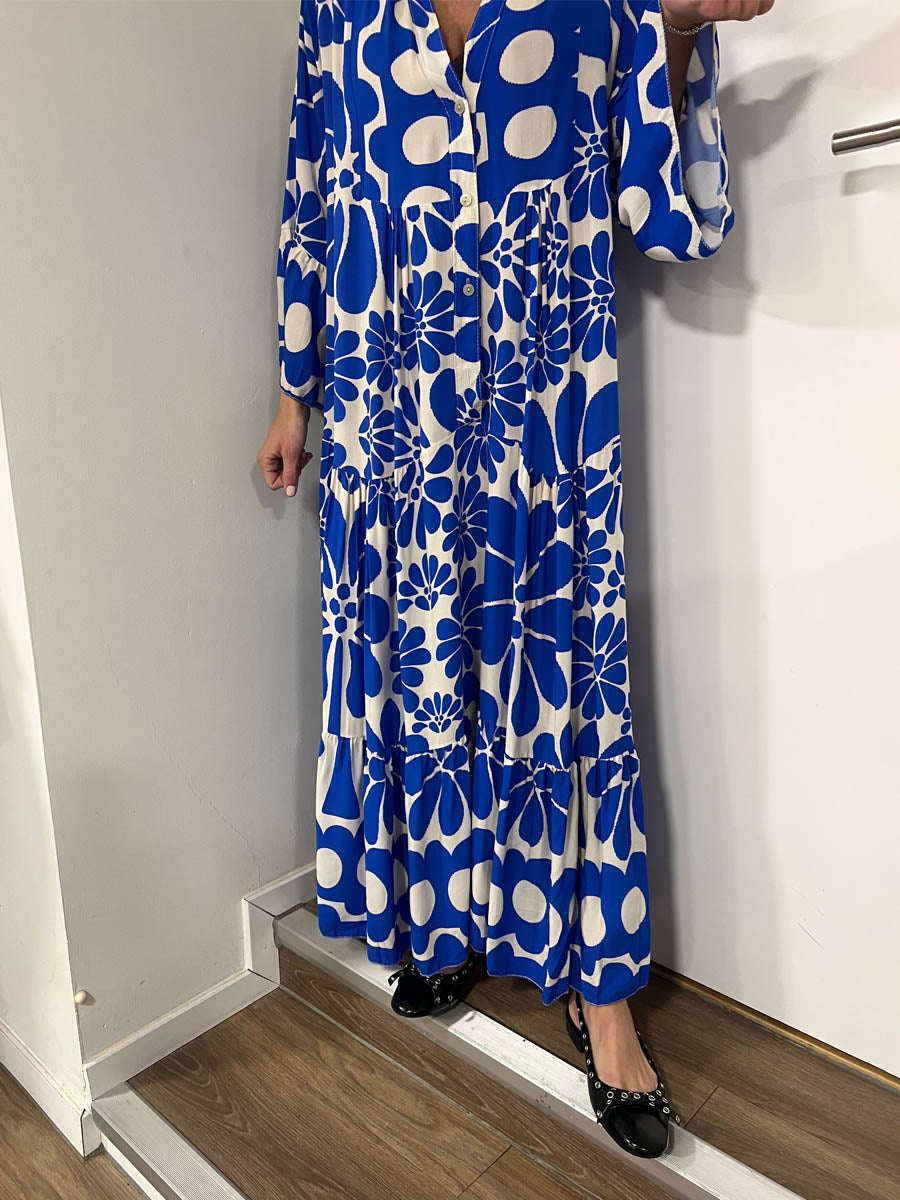 Printed Long Sleeve Loose Maxi Dress