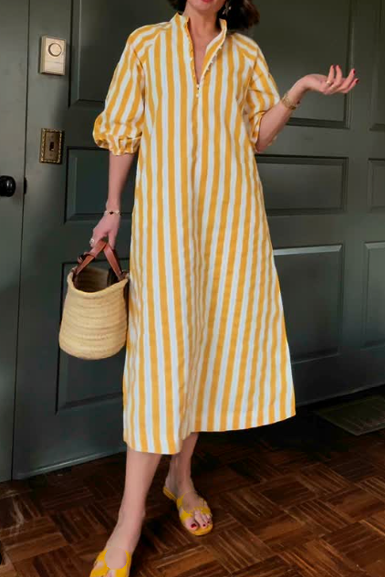 Lemon Yellow Striped Vacation Dress