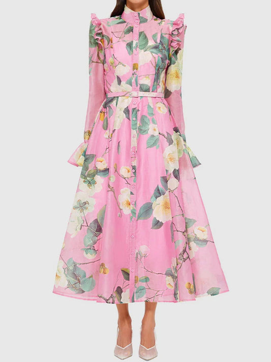 Printed Butterfly Sleeve Midi Dress