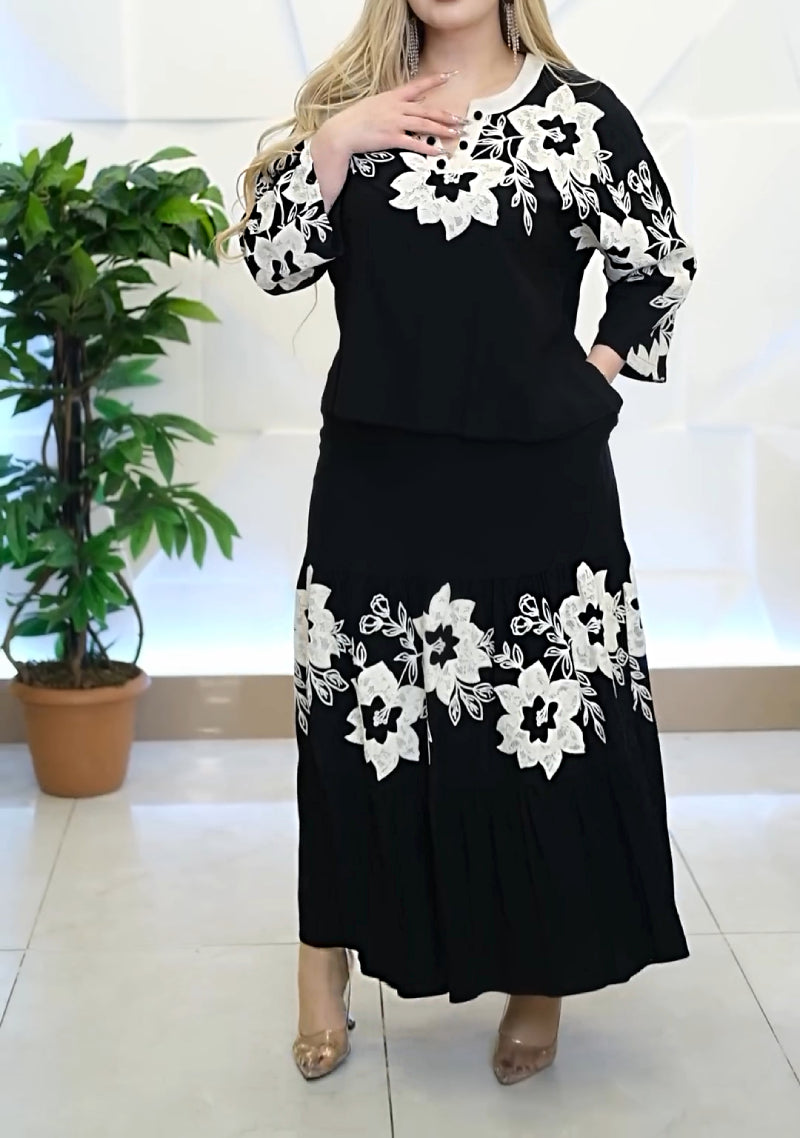 Chic Floral V-neck Two-piece Set