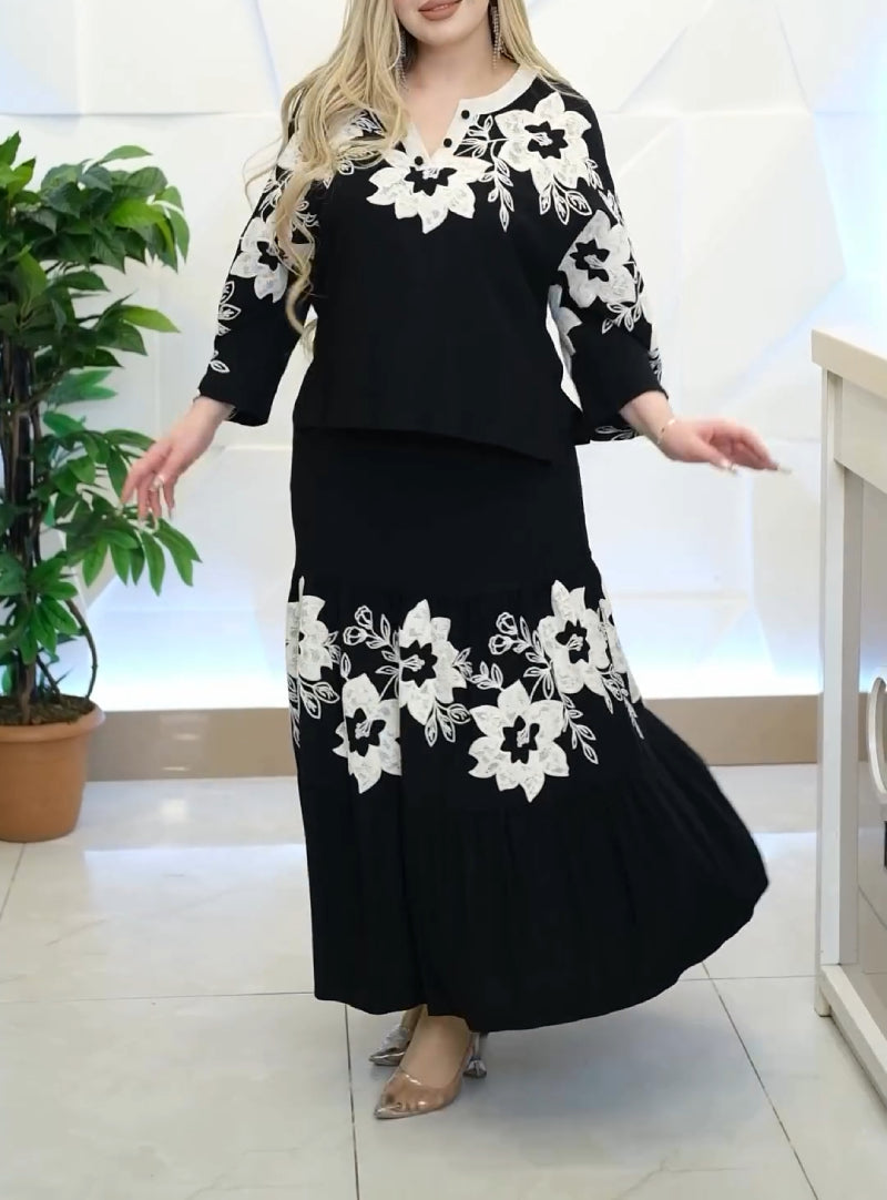 Chic Floral V-neck Two-piece Set