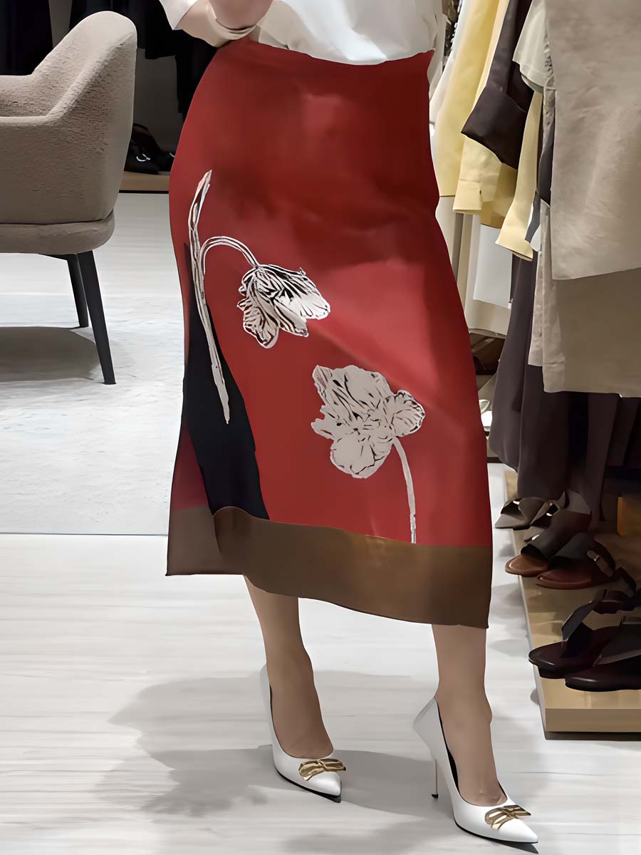 Floral Print Midi Skirt