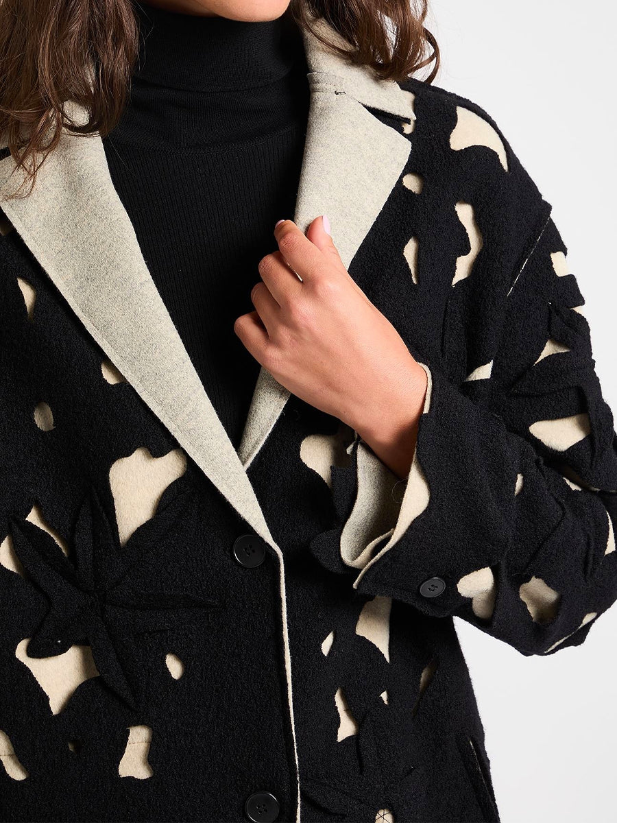 Floral Appliqués Single-breasted Cutout Coat