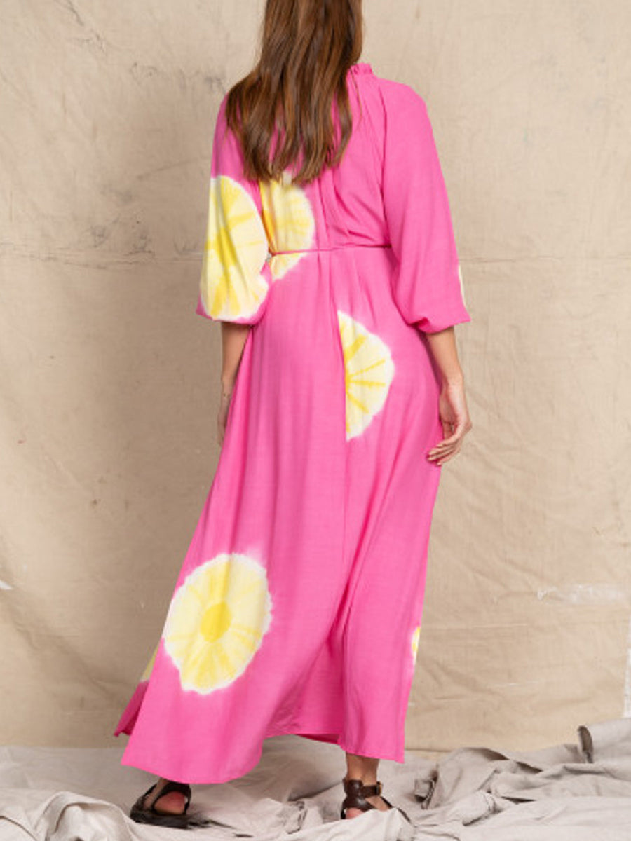 Tie Dye Slit Hem Button Up Maxi Dress