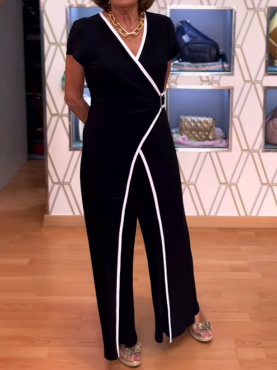 Elegant V Neck Wrap Jumpsuit