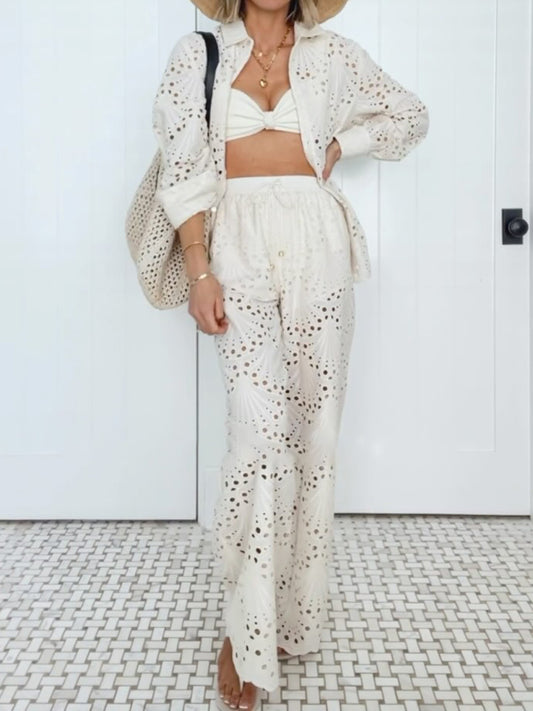 Embroidery Eyelet Two Pieces Set