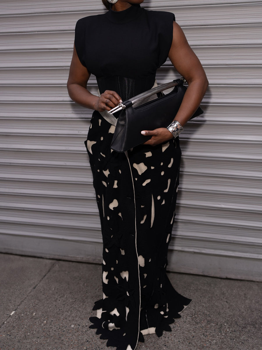 Floral Appliqués Single-breasted Cutout Coat