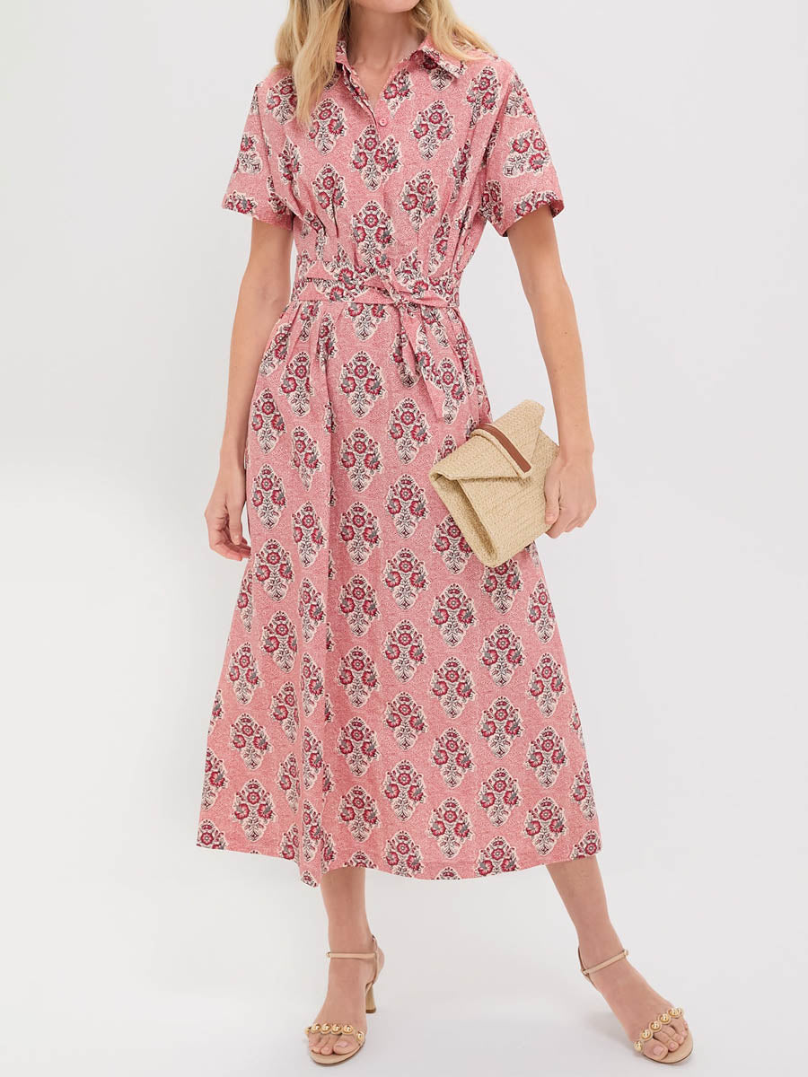 Short Dolman Sleeve Printed Belted Dress