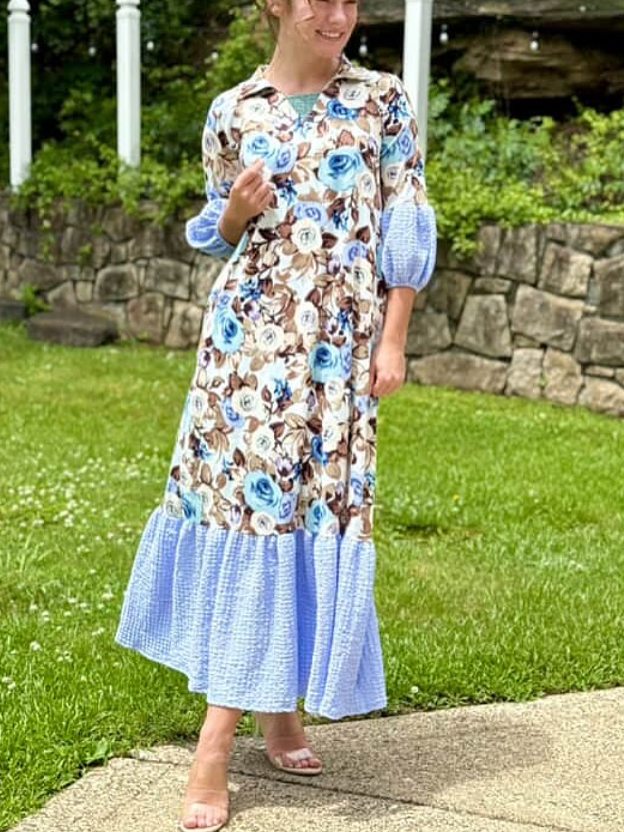 Blue Rose Print Dress