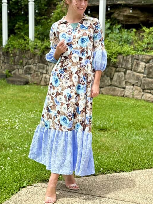 Blue Rose Print Dress