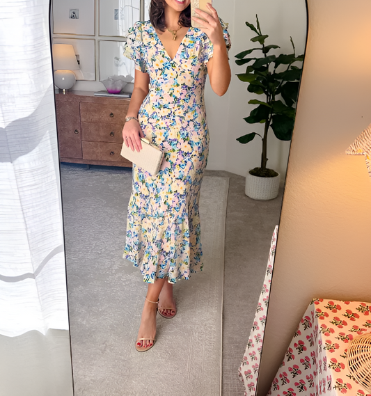 Floral Flutter Sleeve Midi Dress