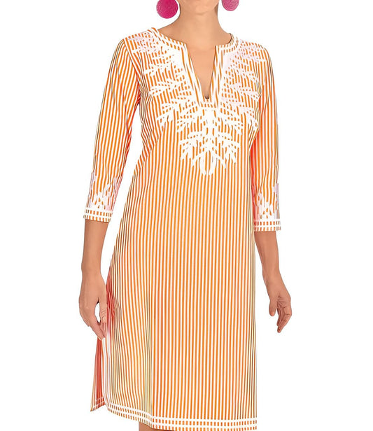 Embroidered Pinstripe Dress