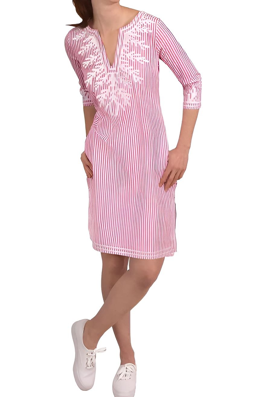 Embroidered Pinstripe Dress
