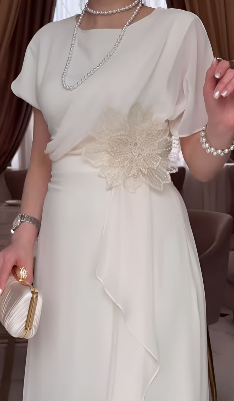 Elegant Tulle Waist 3D Floral Long Dress