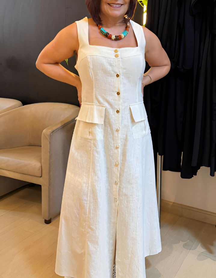 Sleeveless Button Dress with Pockets