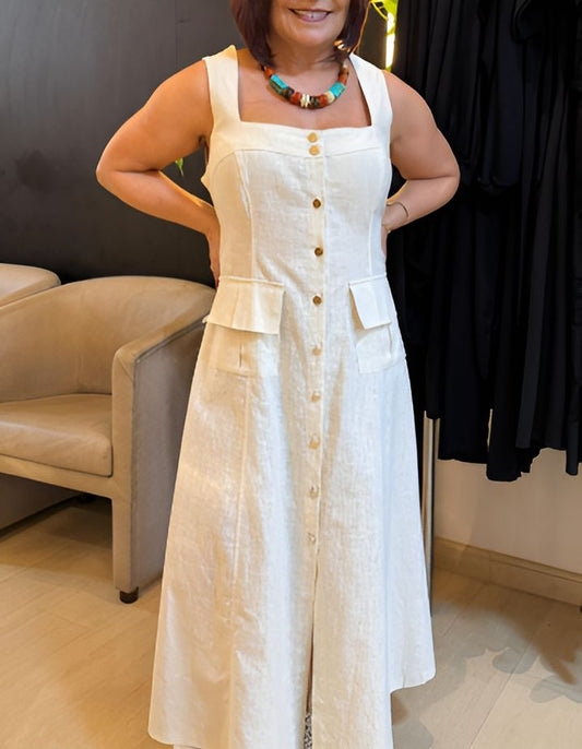Sleeveless Button Dress with Pockets