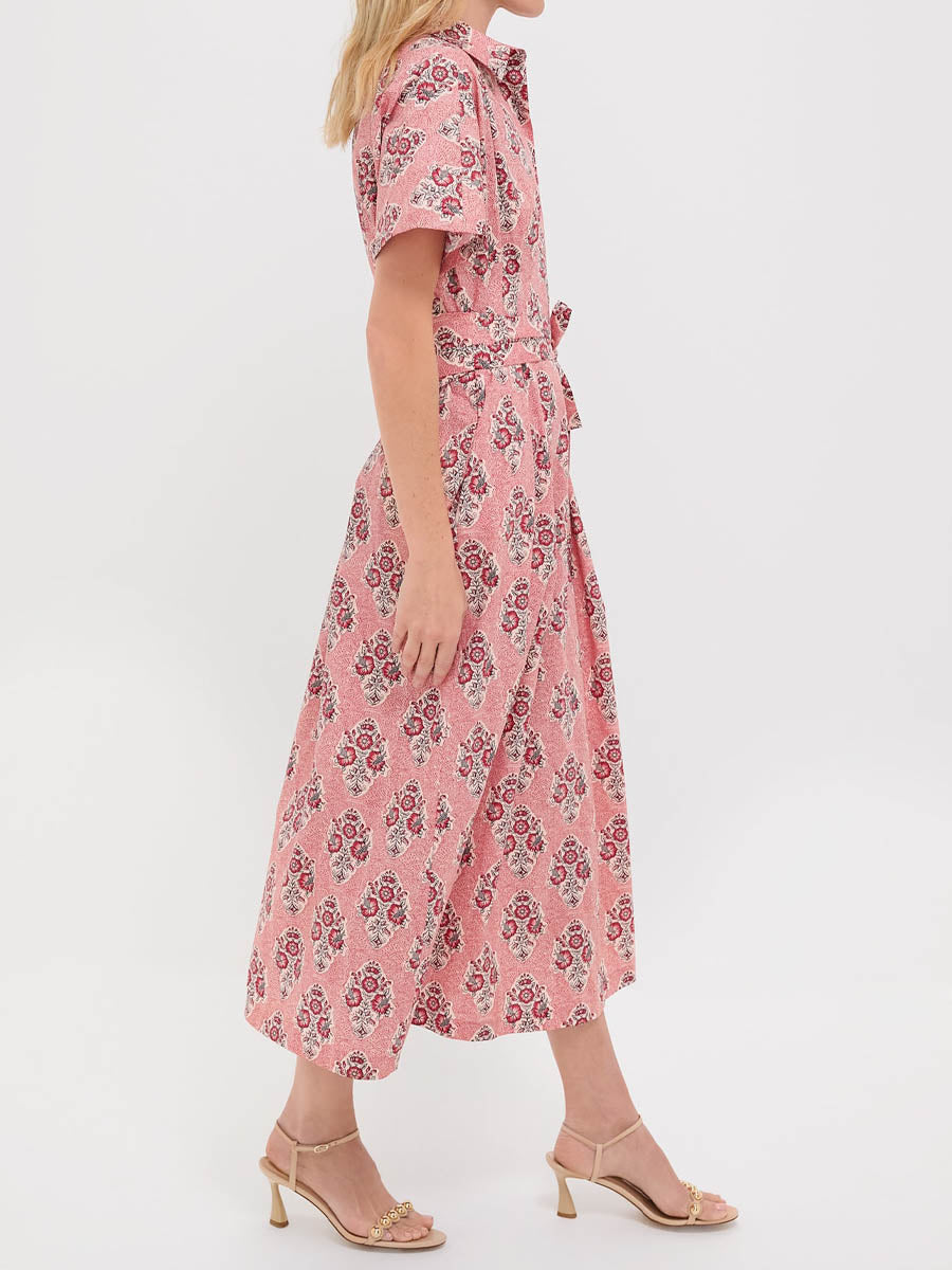 Short Dolman Sleeve Printed Belted Dress