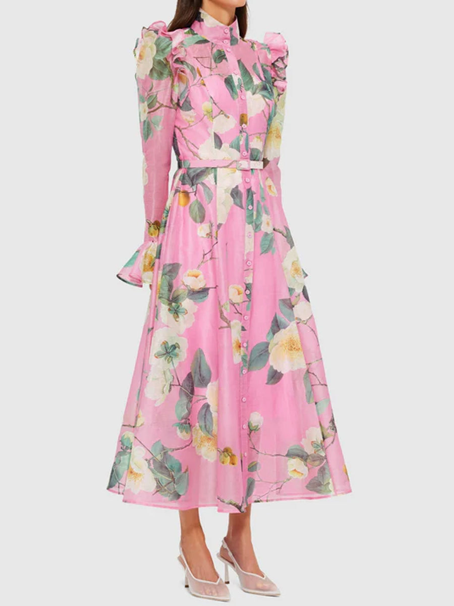 Printed Butterfly Sleeve Midi Dress