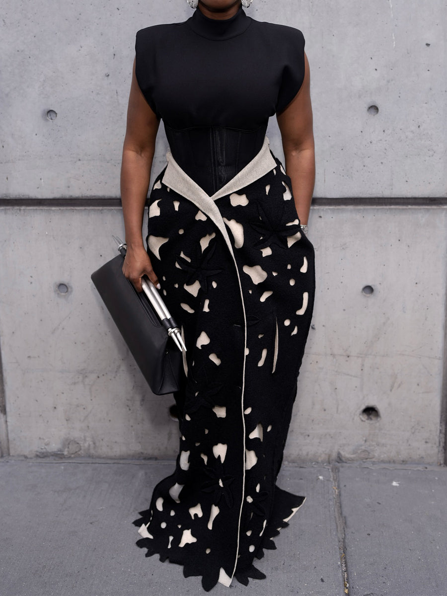 Floral Appliqués Single-breasted Cutout Coat