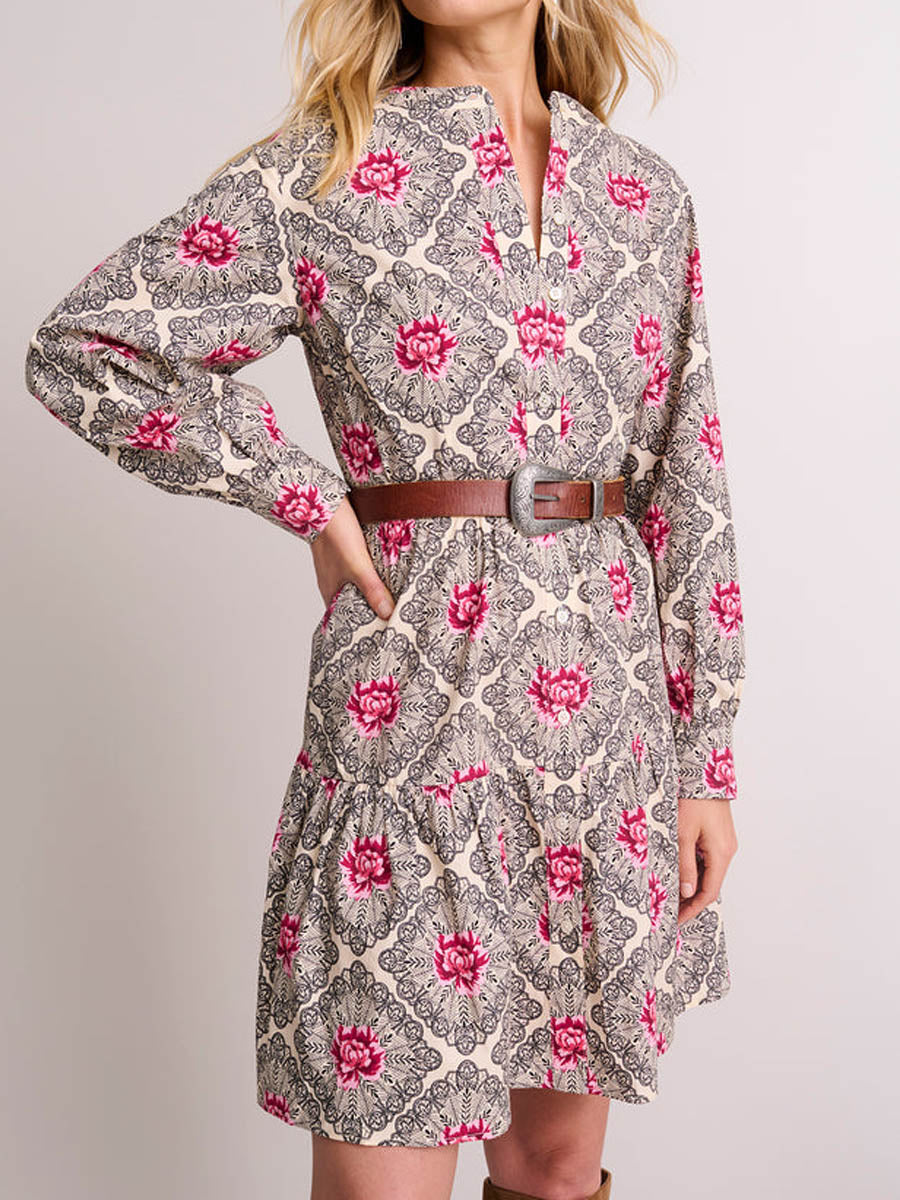 Printed Long Sleeve A-line Mini Dress