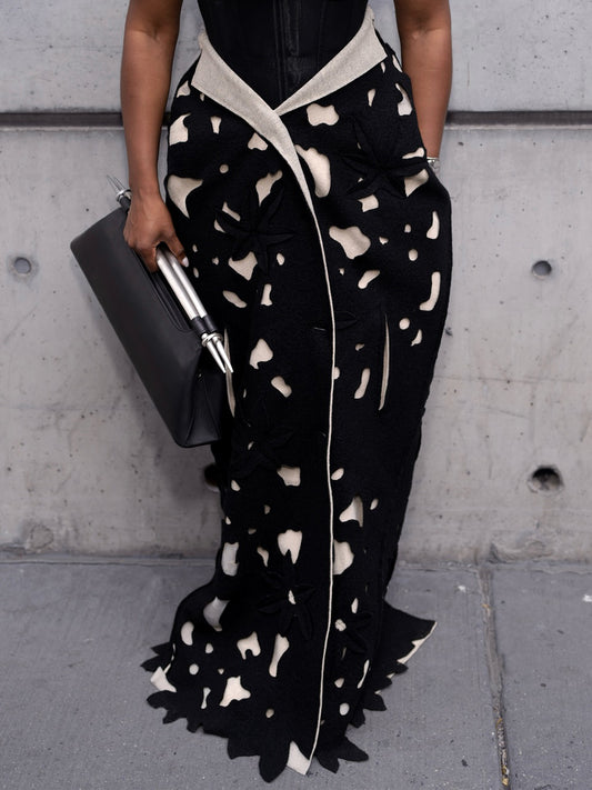 Floral Appliqués Single-breasted Cutout Coat