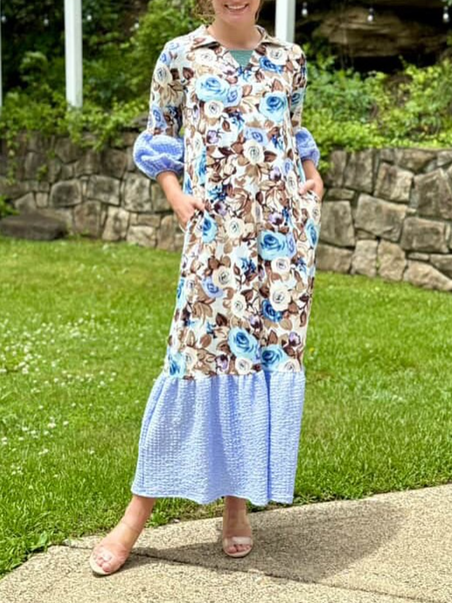 Blue Rose Print Dress