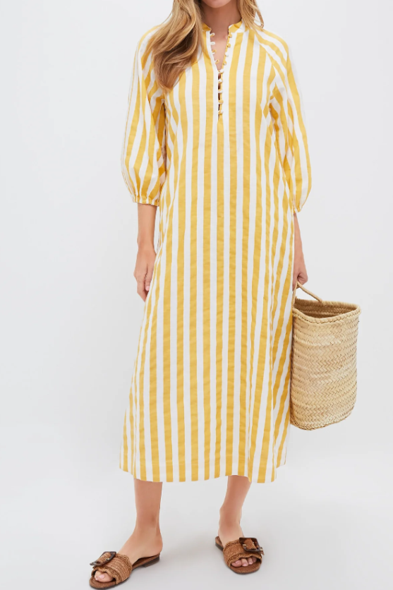 Lemon Yellow Striped Vacation Dress