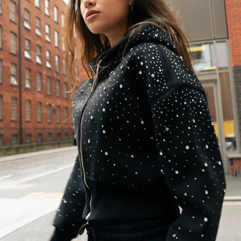 Super sparkly rhinestone zip-up hoodie