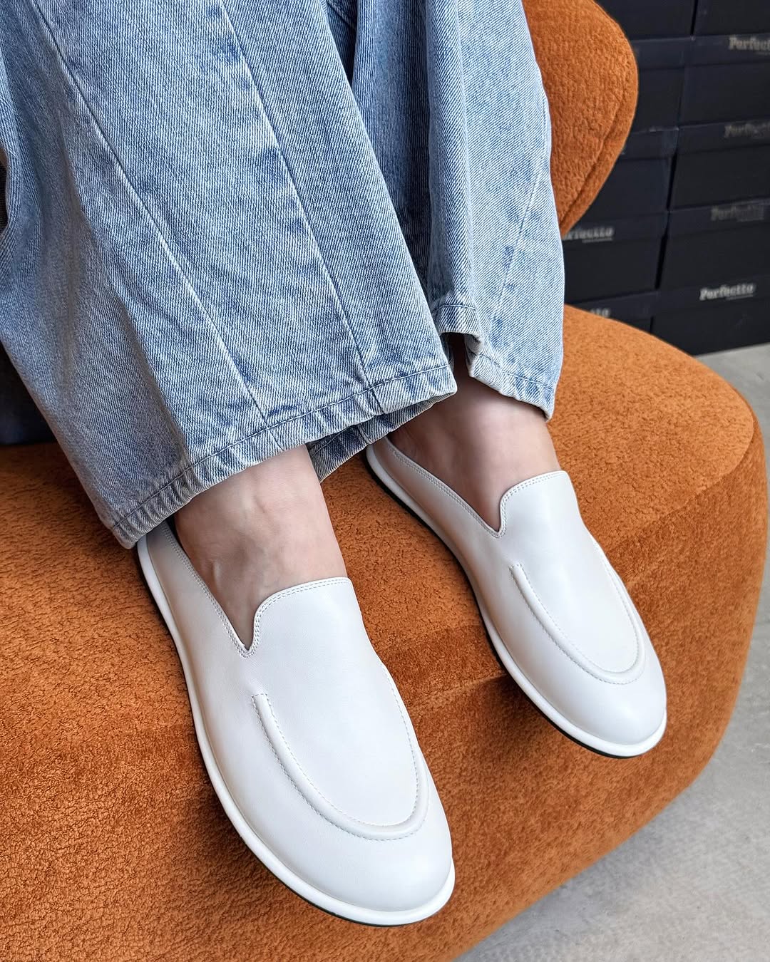 White soft leather slippers