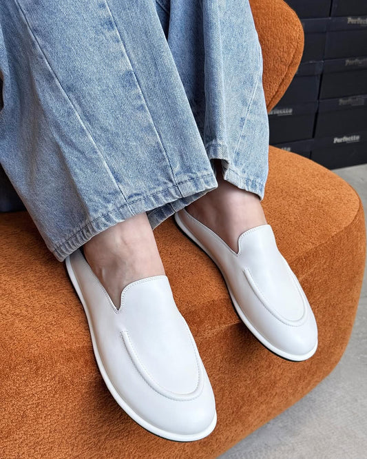 White soft leather slippers