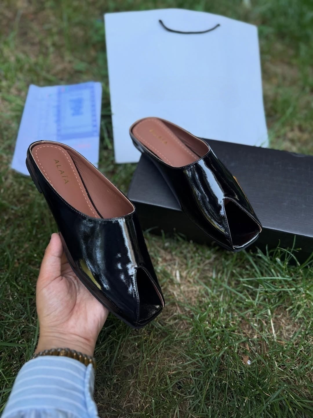 Shiny Soft Leather Slippers