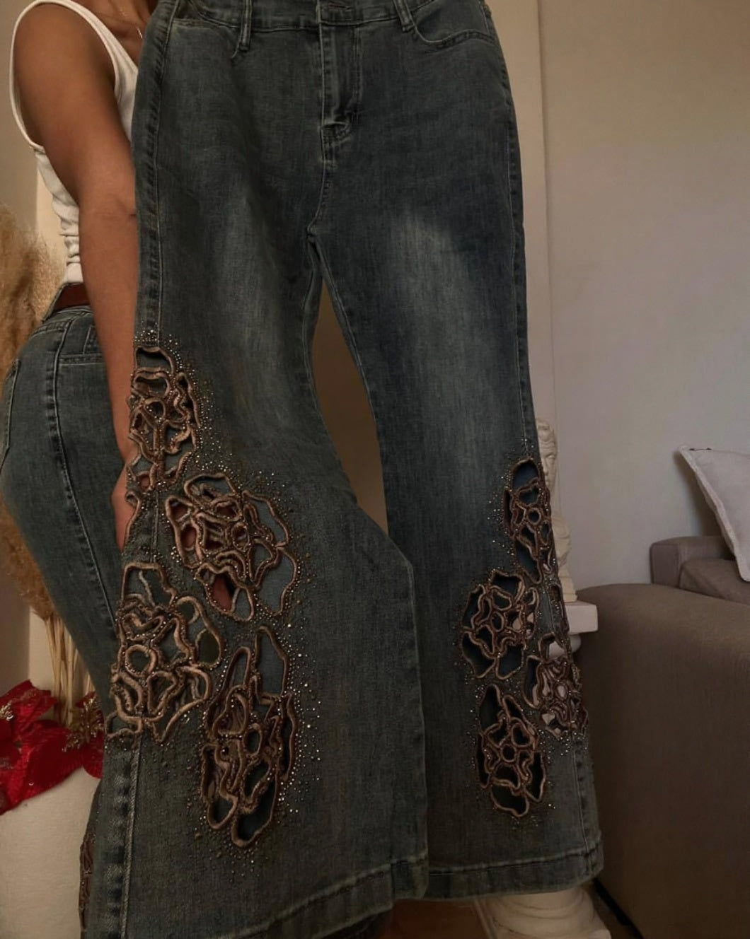 Women's Hollow Sparkling Rhinestone Jeans